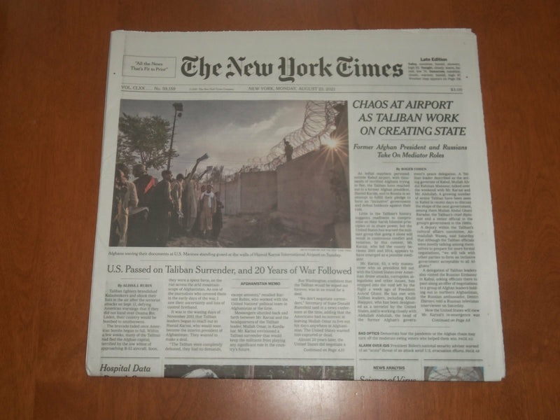 2021 AUGUST 23 NEW YORK TIMES-CHAOS AT AIRPORT AS TALIBAN WORK ON CREATING STATE