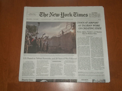 2021 AUGUST 23 NEW YORK TIMES-CHAOS AT AIRPORT AS TALIBAN WORK ON CREATING STATE