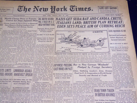 1941 MAY 30 NEW YORK TIMES - NAZIS GET SUDA BAY AND CANDIA, CRETE - NT 1078
