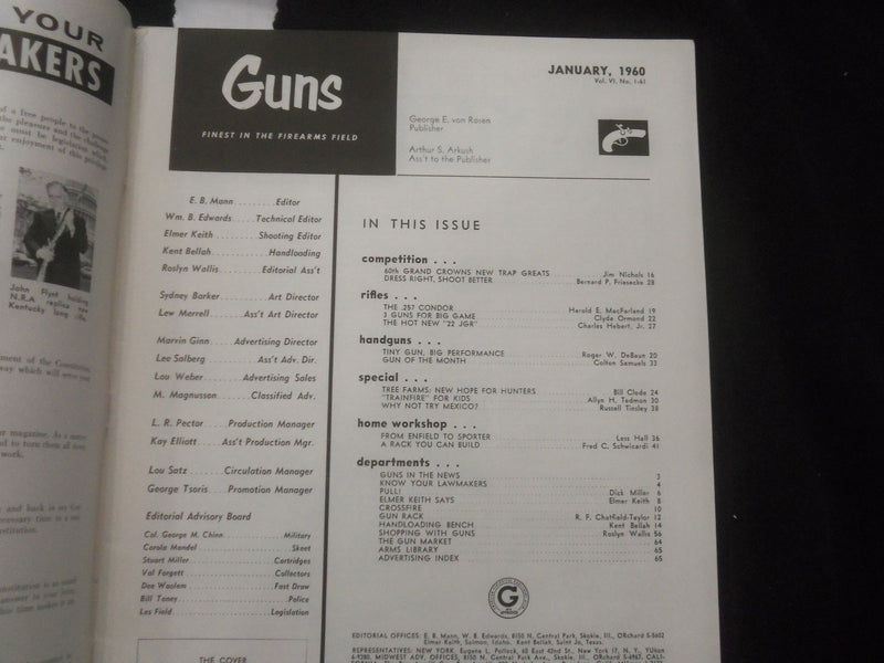 1960 JANUARY GUNS MAGAZINE - ARNOLD RIEGGER - J 7808