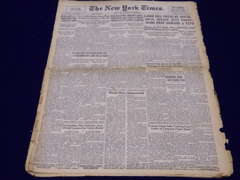 1947 JUNE 5 NEW YORK TIMES - LABOR BILL VOTED BY HOUSE 320-79 - NT 115