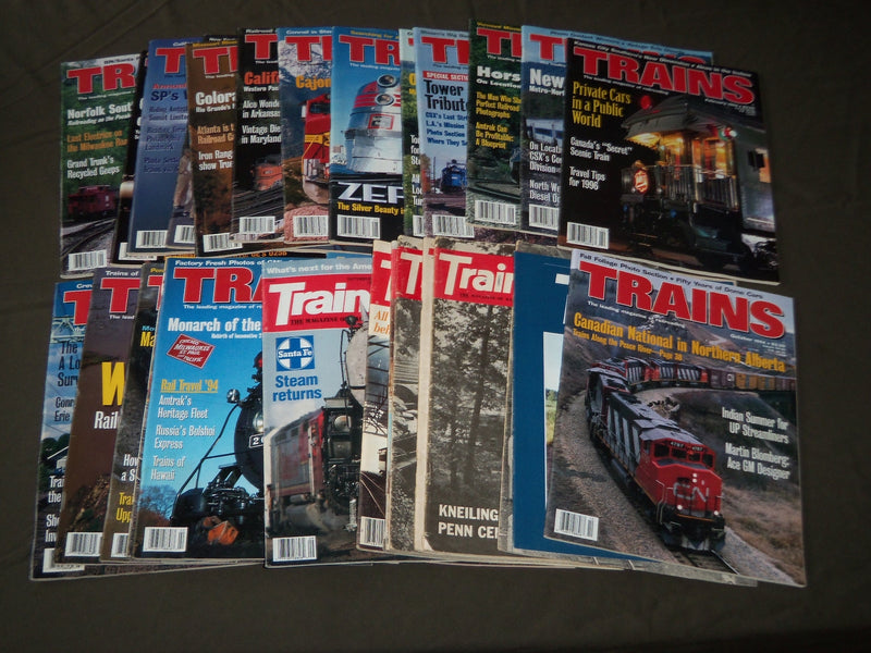 1968-1996 TRAINS MAGAZINE LOT OF 29 - RAILROADING - GREAT COVERS - O 211