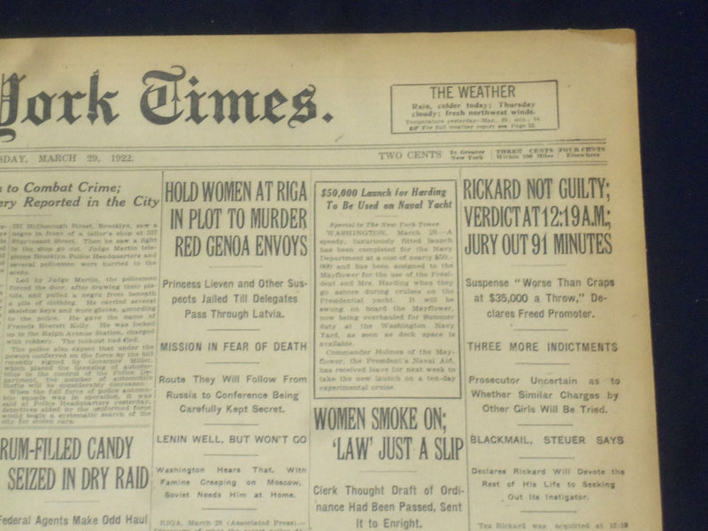 1922 MARCH 29 NEW YORK TIMES - RICKARD NOT GUILTY - NT 8322
