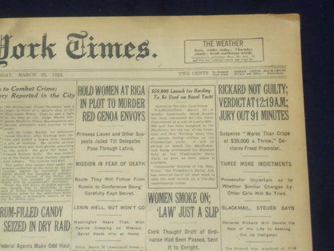1922 MARCH 29 NEW YORK TIMES - RICKARD NOT GUILTY - NT 8322