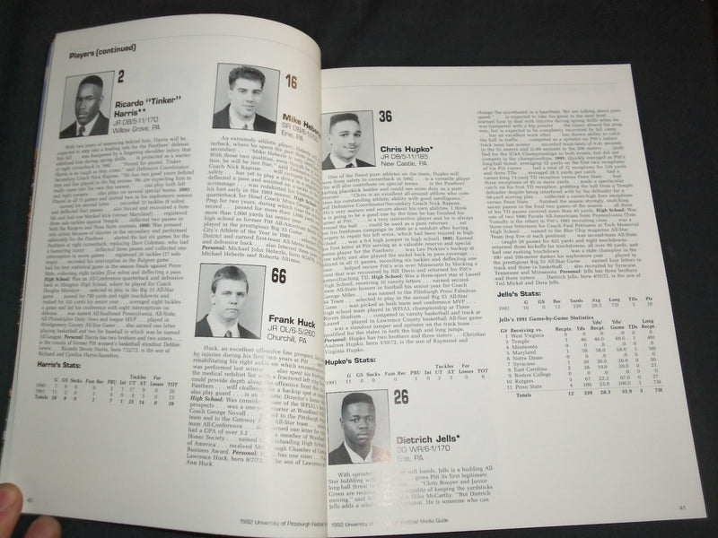1991-1992 UNIVERSITY OF PITTSBURGH FOOTBALL MEDIA GUIDE - LOT OF 2 - O 3100