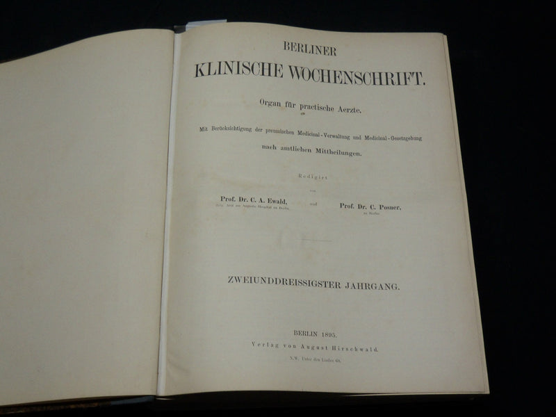 1895 JAN-DEC BERLINER KLINISCHE WOCHENSCHRIFT MAGAZINE BOUND VOLUME - KD 3644A
