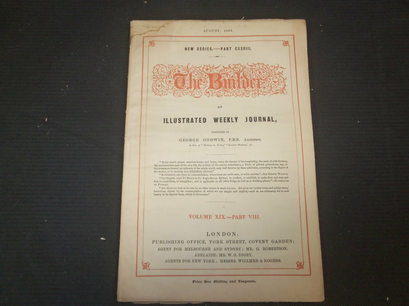 1861 AUGUST THE BUILDER ARCHITECT MAGAZINE - 5 ISSUES - ILLUSTRATIONS - ST 416M