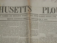 1849 SEPTEMBER 1 MASSACHUSETTS PLOUGHMAN NEWSPAPER - EARTH'S CRUST - NP 5172