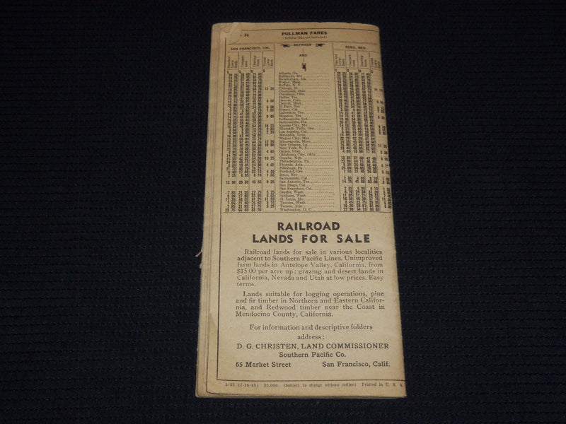 1945 JULY 29 SOUTHERN PACIFIC TIME TABLES OVERLAND ROUTE - J 7284