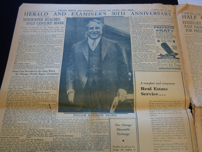 1931 MAY 14 CHICAGO HERALD EXAMINER NEWSPAPER - 50TH ANNIVERSARY - NP 5823