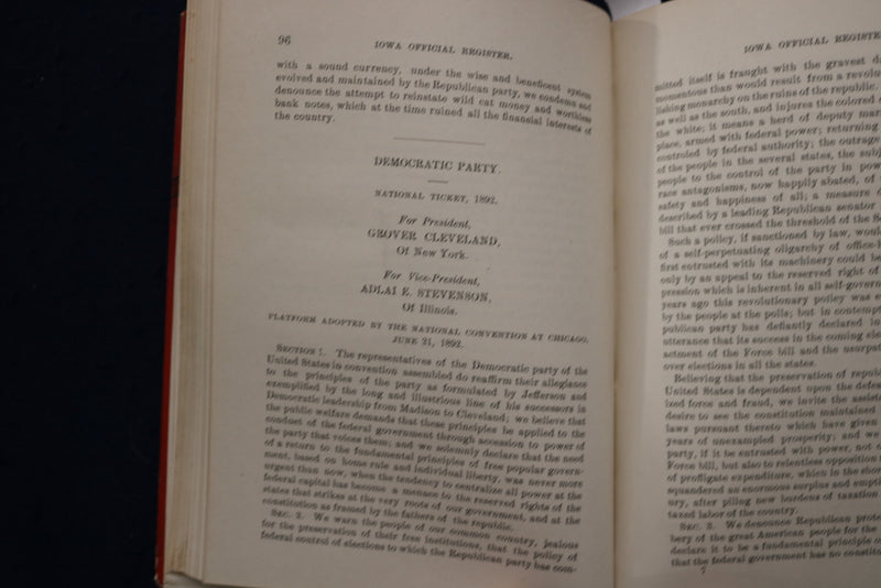 1893 IOWA OFFICIAL REGISTER - HARDCOVER BOOK - K 1768