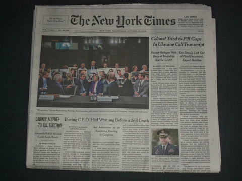 2019 OCT 30 NEW YORK TIMES-COLONEL TRIED TO FILL GAPS IN UKRAINE CALL TRANSCRIPT