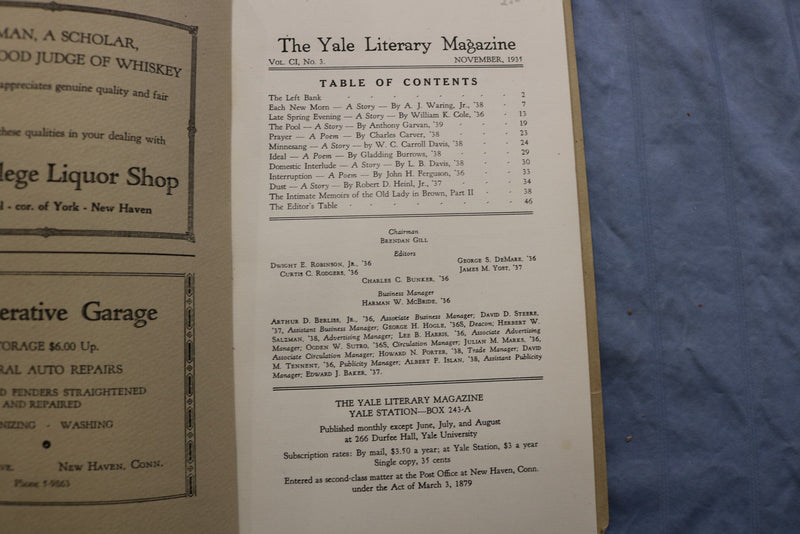 1935 NOVEMBER THE YALE LITERARY MAGAZINE - K 3230