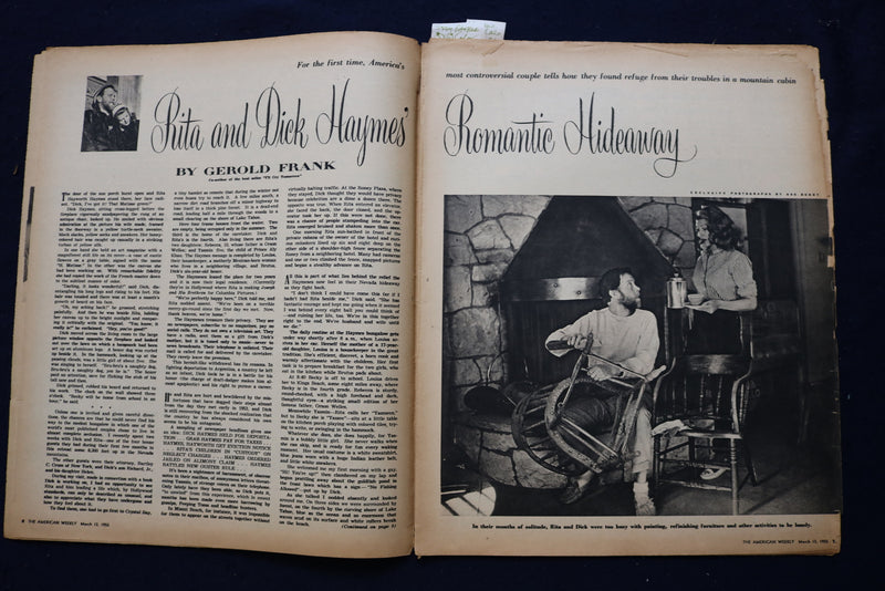 1955 MAR 13 AMERICAN WEEKLY MAGAZINE - RITA HAYWORTH ARTICLE AND PHOTO - E 23267