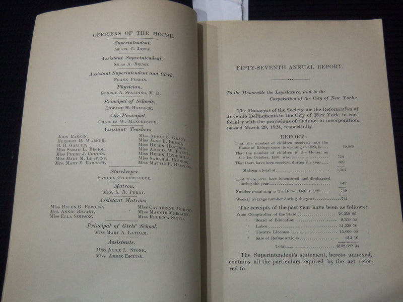 1881 NEW YORK REFORMATION OF JUVENILE DELINQUENTS 57TH ANNUAL REPORT - K 3101
