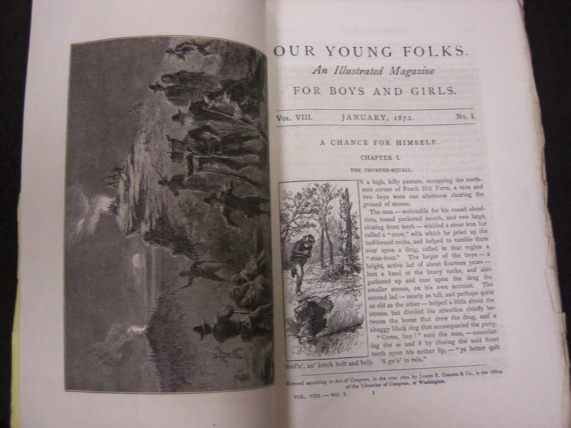 1872 OUR YOUNG FOLKS ILLUSTRATED MAGAZINE LOT OF 12 - GREAT STORIES - WR 105O
