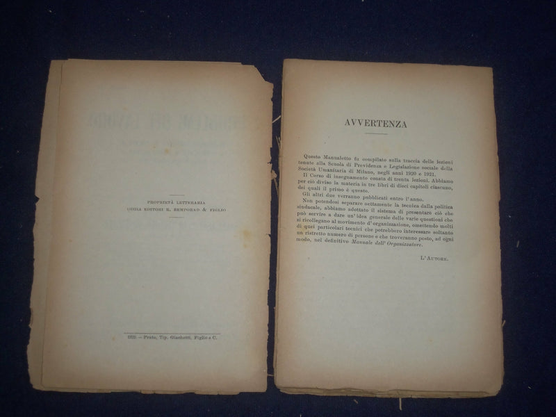 1922 JANUARY I PROBLEMI DEL LAVORO - PERIODICO POLICTICA - ITALIAN TEXT - J 6452