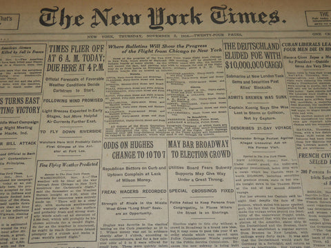 1916 NOVEMBER 2 NEW YORK TIMES - ODDS ON HUGHES CHANGE TO 10 TO 7 - NT 7681