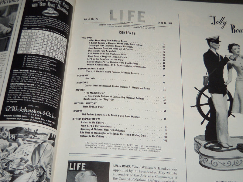 1940 JUNE 17 LIFE MAGAZINE - GENERAL MOTOR'S WILLIAM KNUDSON COVER - L 187