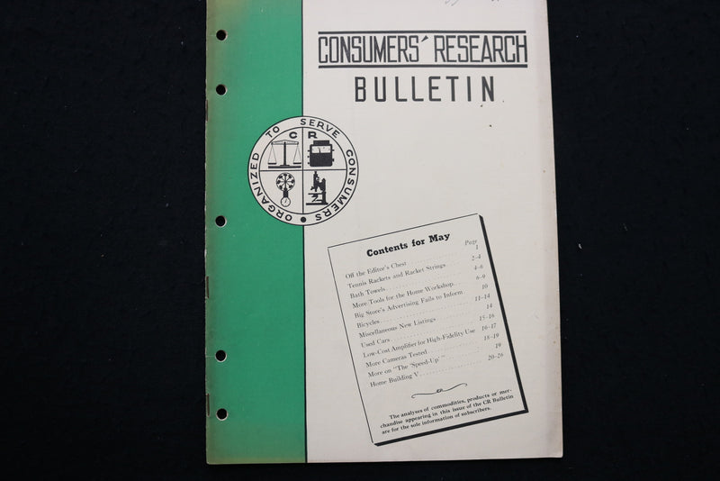1939 MAY CONSUMERS' RESEARCH BULLETIN MAGAZINE - SP 4179B
