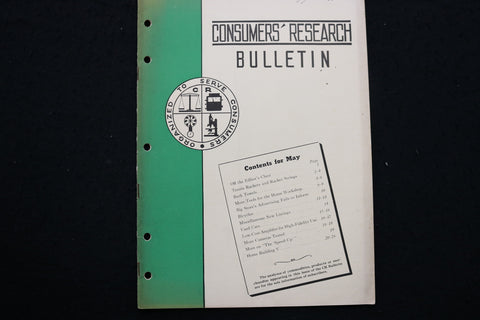 1939 MAY CONSUMERS' RESEARCH BULLETIN MAGAZINE - SP 4179B