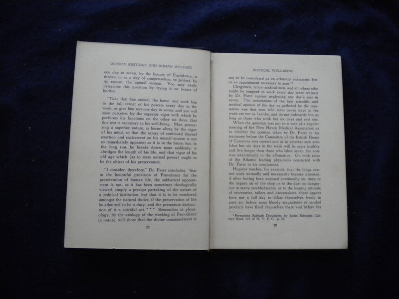1927 INFLUENCE OF THE WEEKLY REST-DAY ON HUMAN WELFARE HARDCOVER BOOK - KD 8111