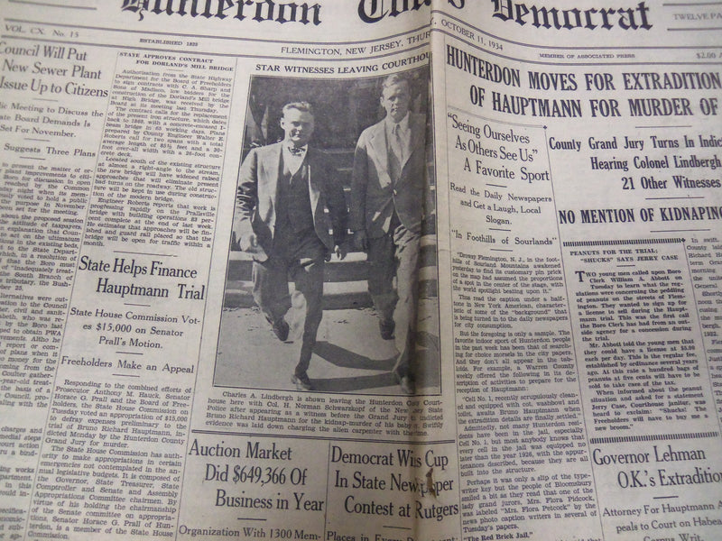 1934 HUNTERDON COUNTY DEMOCRAT LINDBERGH HAUPTMANN NEWSPAPER LOT OF 6 - O 129
