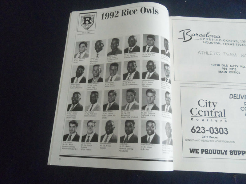 1992 NOV 21 FOOTBALL PROGRAM - RICE UNIVERSITY VS NAVY - SP 1215Z