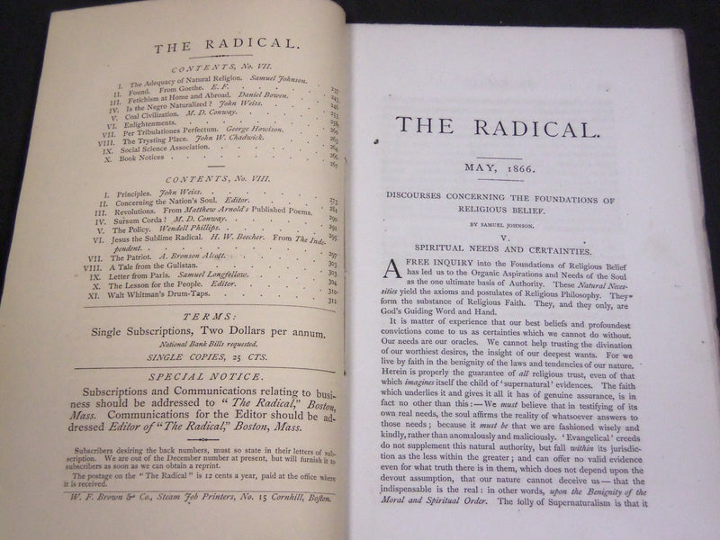 1865-1867 THE RADICAL MONTHLY MAGAZINE LOT OF 21 - NATURAL RELIGION - WR 166