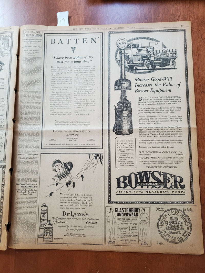 1921 NOV 22 NEW YORK TIMES NEWSPAPER-FRANCE NOT TO DEFEND LIBERTY ALONE -NT 8006