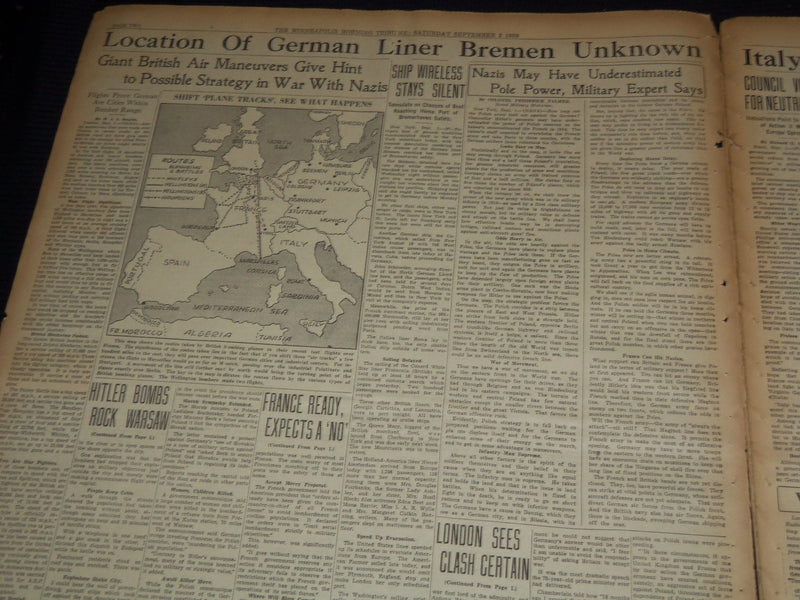 1939 SEPT 2 MINNEAPOLIS MORNING TRIBUNE - BRITISH & FRENCH WAIT WAR - NT 9518