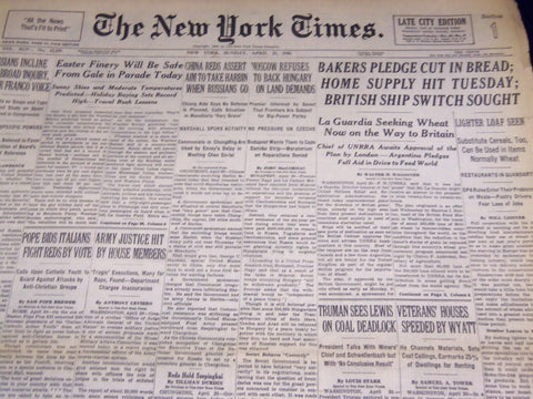 1946 APRIL 21 NEW YORK TIMES - BAKERS PLEDGE CUT IN BREAD - NT 2972