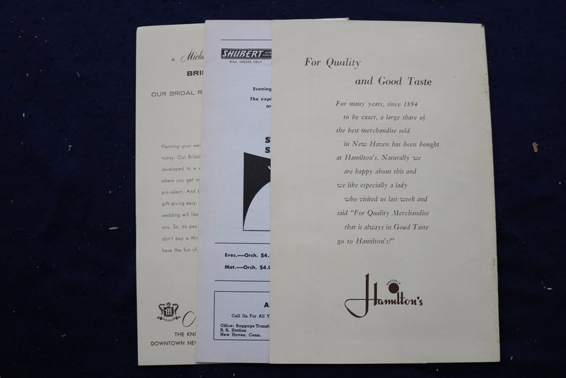 1947-1961 SHUBERT THEATRE PROGRAMS - LOT OF 9 - NEW HAVEN, CT - K 760