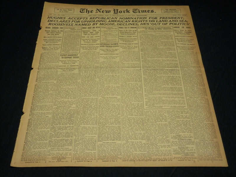 1916 JUNE 11 NEW YORK TIMES - HUGHES ACCEPTS REPUBLICAN NOMINATION - NT 8611