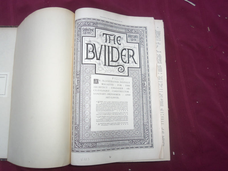 1912 JAN-DEC THE BUILDER U. K. MAGAZINE BOUND VOLUMES - 2 VOLS - FOLD OUTS- C 35