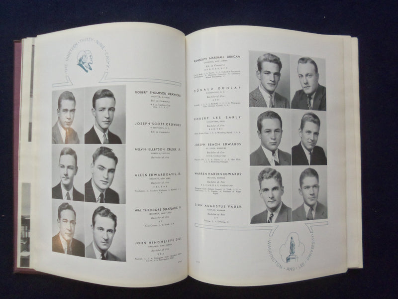 1939 CALYX WASHINGTON AND LEE UNIVERSITY YEARBOOK - LEXINGTON, VIRGINIA- YB 3047