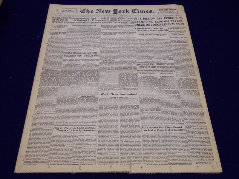 1945 OCT 2 NEW YORK TIMES - FIVE BILLION TAX REDUCTION URGED ON CONGRES - NT 259