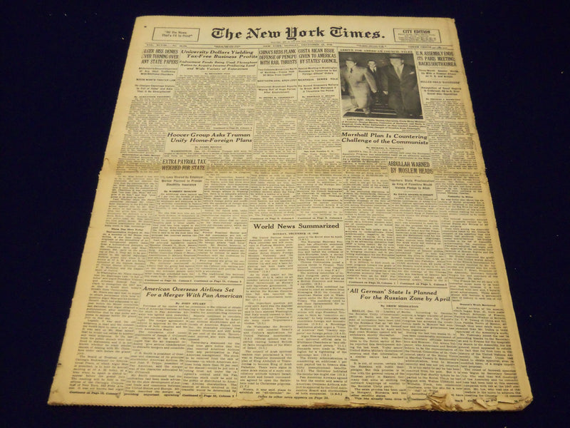 1948 DEC 13 NEW YORK TIMES - ALGER HISS DENIES TURNING OVER STATE PAPERS- NT 136