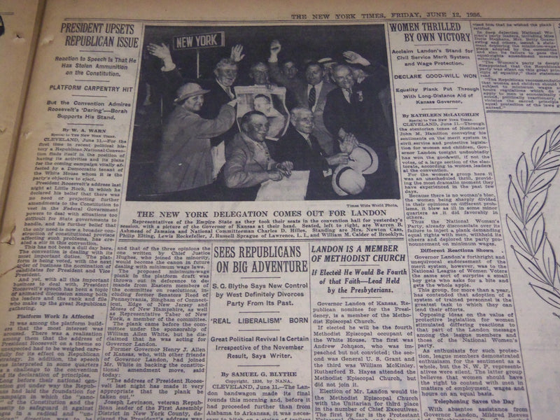 1935 JUNE 12 NEW YORK TIMES - REPUBLICANS NAME LANDON UNANIMOUSLY - NT 1936
