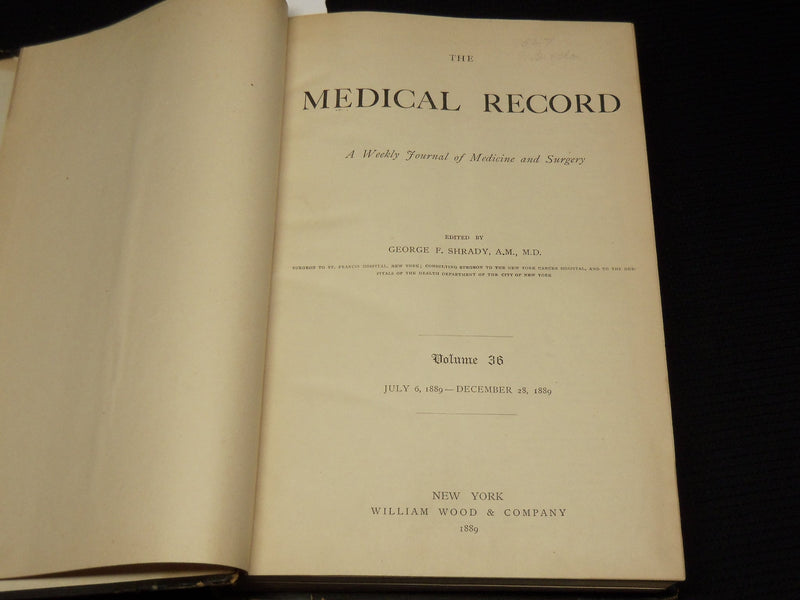 1889 JULY-DECEMBER THE MEDICAL RECORD WEEKLY JOURNAL BOUND VOLUME - KD 6132A