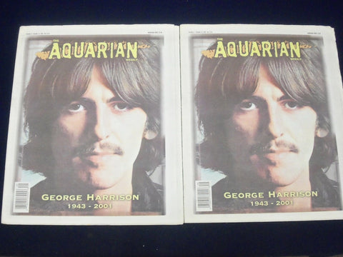 2001 AQUARIAN WEEKLY NEWSPAPER LOT OF 2 - GEORGE HARRISON DEATH - NP 1828