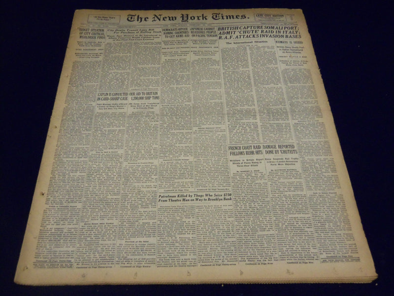 1941 FEBRUARY 16 NEW YORK TIMES - BRITISH CAPTURE SOMALI PORT - NT 1311