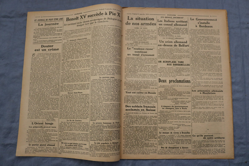 1914 SEPTEMBER 4 EXCELSIOR JOURNAL -LE NOUVEAU PAPE BENOIT XV - FRENCH - NP 8555