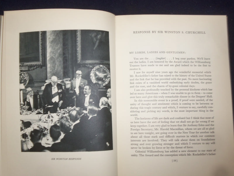 1957 PROCEEDINGS OF WILLIAMSBURG AWARD TO CHURCHILL HARDCOVER BOOK BY - KD 9076
