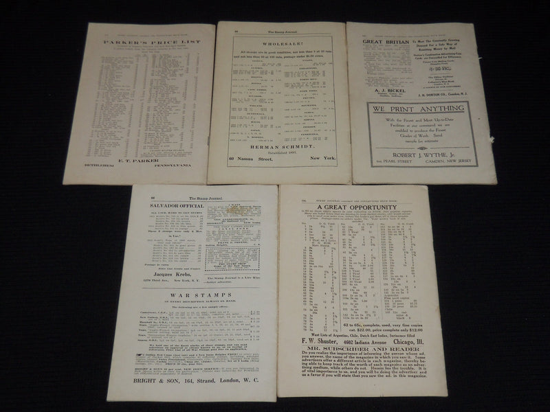 1915-1916 THE STAMP JOURNAL MAGAZINE LOT OF 5 ISSUES - O 1134L