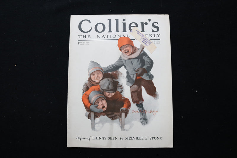 1920 FEBRUARY 21 COLLIER'S MAGAZINE - BOYS PLAYING ON SLED COVER - E 10972