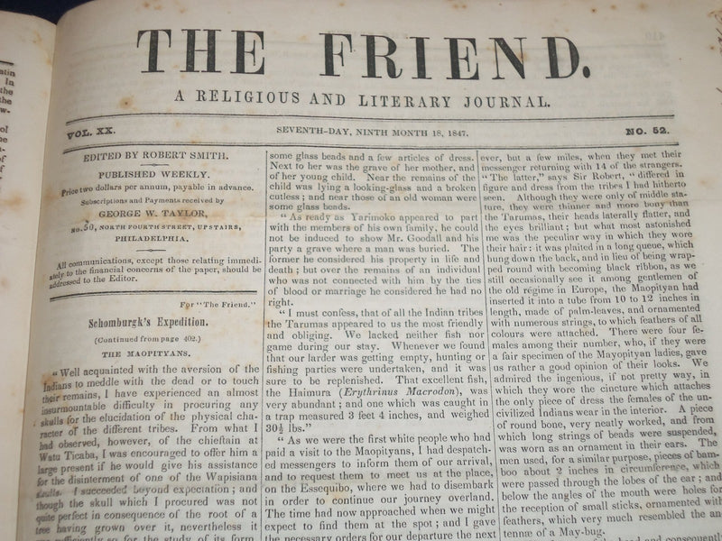 1846-1847 THE FRIEND RELIGIOUS & LITERARY JOURNAL BOUND VOLUME NO. 20 - KD 2682
