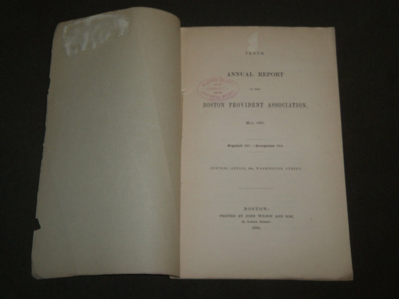 1861 MAY BOSTON PROVIDENT ASSOCIATION 10TH REPORT BOOK - J 4680