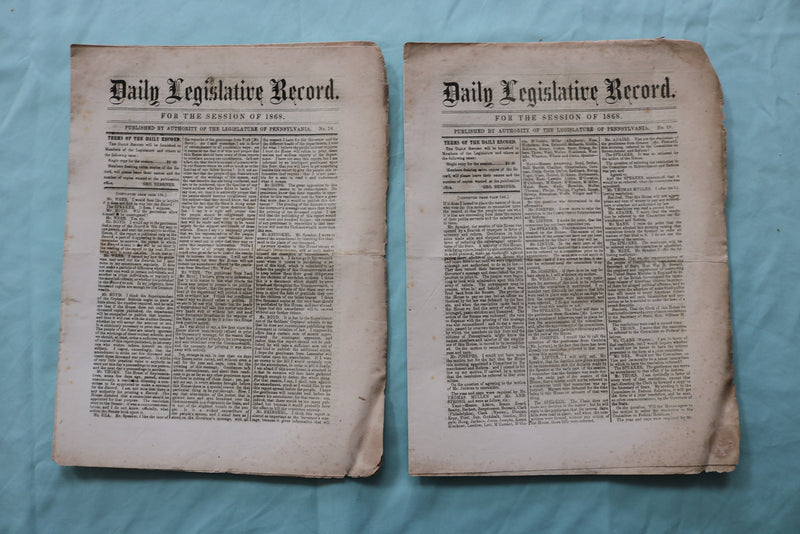 1868 PENNYSYLVANIA DAILY LEGISLATIVE RECORD - LOT OF 22 - K 2518