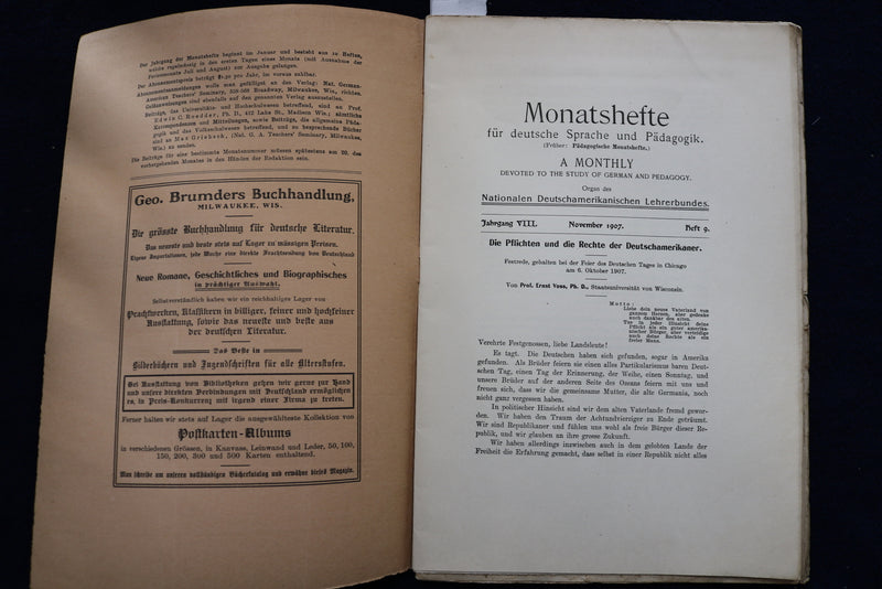 1907 NOVEMBER MONATSHEFTE FUR DEUTSCHE SPRACHE UND PADAGOGIK - GERMAN - K 1441